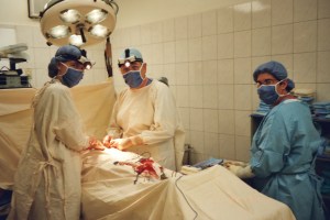 Jane and I operating, Sheila assisting