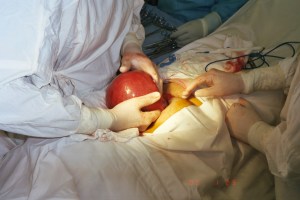 I am palpating the uterus searching for any evidence of pregnancy.