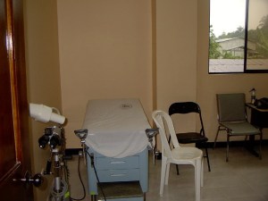 The exam table area.