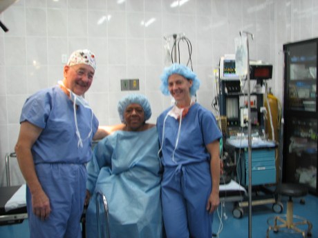 Jane and I with D.Z. in the OR before being prepped for surgery