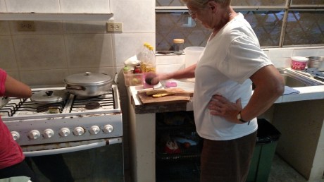 Katie helping smash the patacones